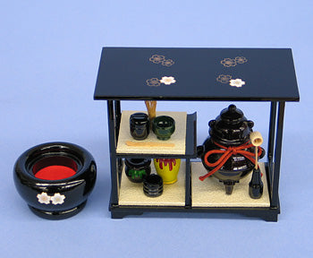 Poupées Hina, accessoires Hina, brasero, accessoires de cérémonie du thé n° 30 Sakura (en boise)