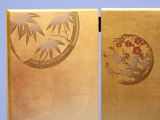 Folding screen for Hina dolls, 30cm high, No. 10, gold folding screen, two-panel set, gold leaf flower circle