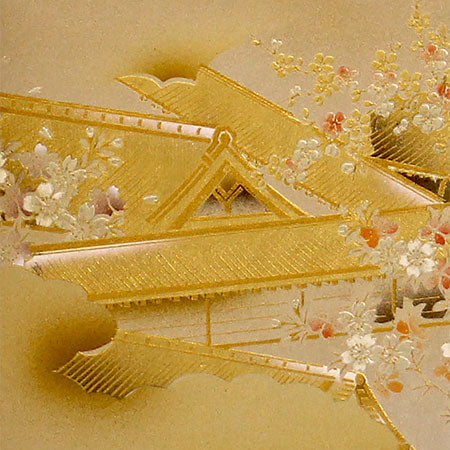 Folding screen for Hina dolls, height 33cm, No. 11, gold folding screen, four-panel wrapping, Sagano Garden Cherry Blossoms