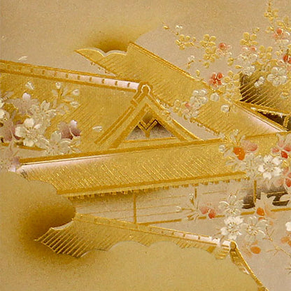 Folding screen for Hina dolls, height 33cm, No. 11, gold folding screen, four-panel wrapping, Sagano Garden Cherry Blossoms