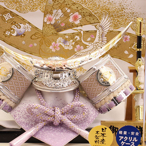 五月人形 兜ケース飾り 高さ33.5㎝ 六角青葉兜アクリル