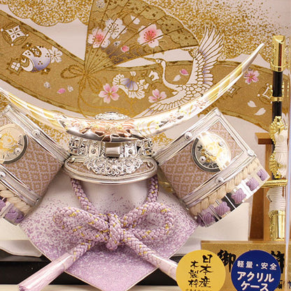 五月人形 兜ケース飾り 高さ33.5㎝ 六角青葉兜アクリル