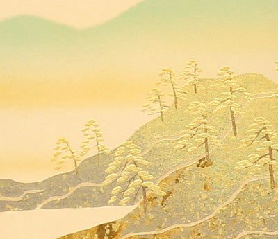 5月人偶置台屏风 宽69厘米 23-23烘烤桐木榻榻米置台 白脊双折屏风