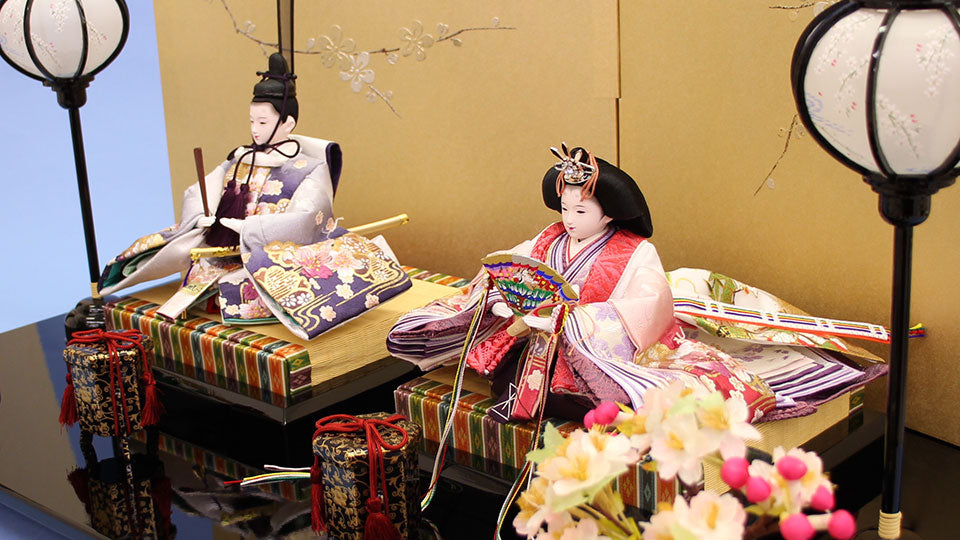 雛人形平飾り 幅80㎝ 京十一番極上金彩刺繍　梅流れ　ズーム