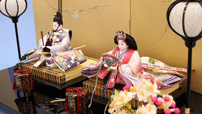 雛人形平飾り 幅80㎝ 京十一番極上金彩刺繍　梅流れ　ズーム