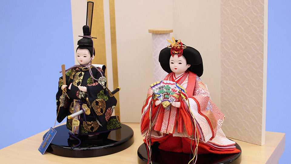 雛人形収納飾り 幅40cm桃花立雛　白桜収納飾り　おひな様