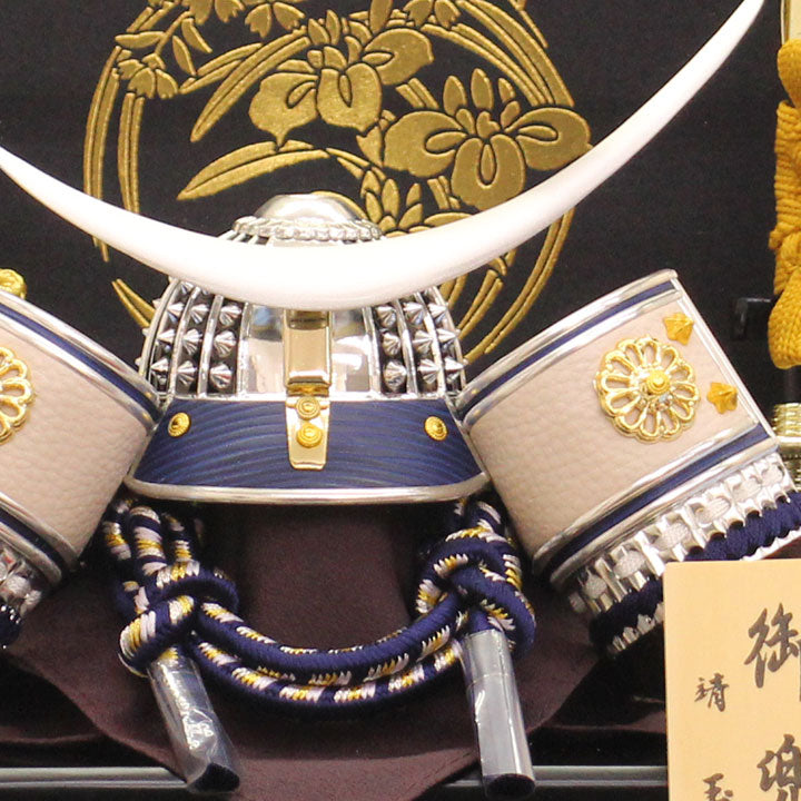 May Doll kabuto Case Decoration Height 26 cm No. 6 Silver and Blue Date kabuto Acrylic Cover