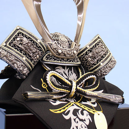 Casque simple de poupée May, hauteur 45 cm, n° 12, casque Inden argenté fumé avec boîtier laqué noir