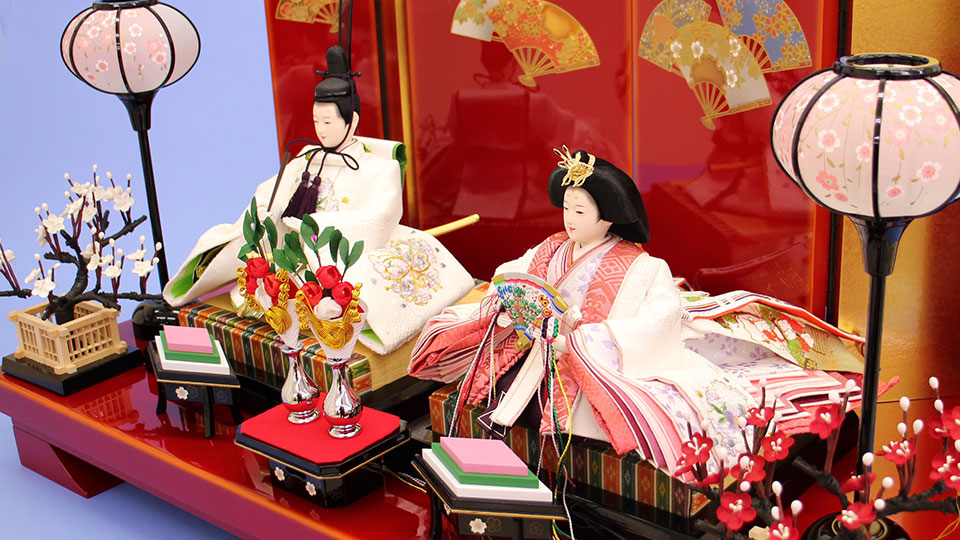 雛人形平飾り 幅75㎝ 京十番刺繍白雪輪９２２３１親王　朱塗り千彩　ズーム