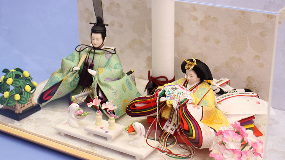 雛人形ケース飾り 飾るタイプ二人 幅50㎝ 京十三番パステル有職親王 白