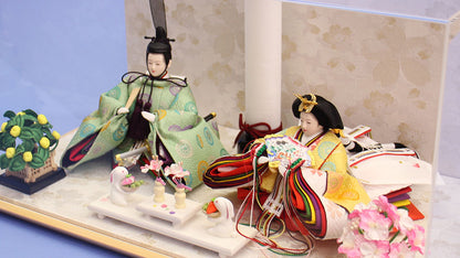 雛人形ケース飾り 飾京十三番パステル有職親王　白桜ケース　おひな様