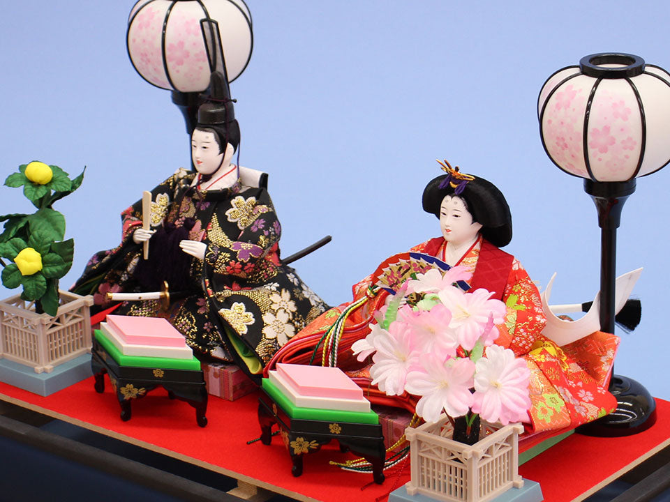 雛人形 ケース飾り 二人 幅44cm｜ガラスケース固定型 小三五親王 紗季