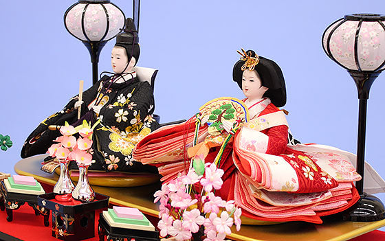 雛人形ケース飾り 二人 幅57㎝ 小三五親王 s2436金彩梅扇六角 人形ズーム