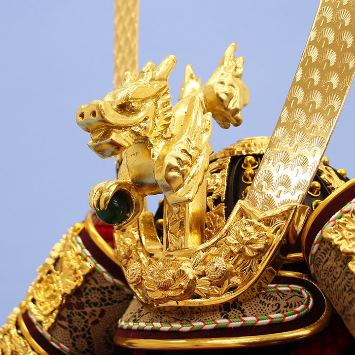 五月人偶单个兜，高48厘米，一得作，编号10号，纯金箔压制碗形兜带冠